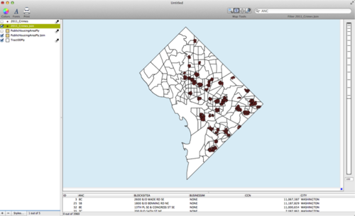 map with the selected points