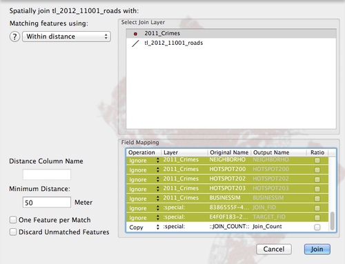 Spatial Join settings